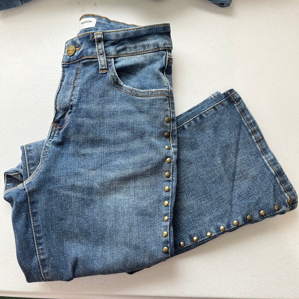 Ashley Mason Premium Denium High Rise Studded Jeans Flore Boot Western Boho